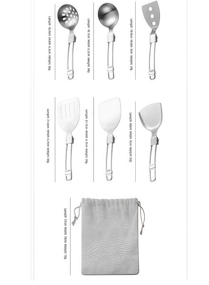 MIXDE 6-piece Stainless Steel Kitchenware Set, 304 Stainless Steel Folding Kitchen Cooking Tool Kitchenware Set, Made Of Durable And Easy To Clean Stainless Steel Material, Suitable For Kitchen And Cooking, With Storage Bag  - Image 2