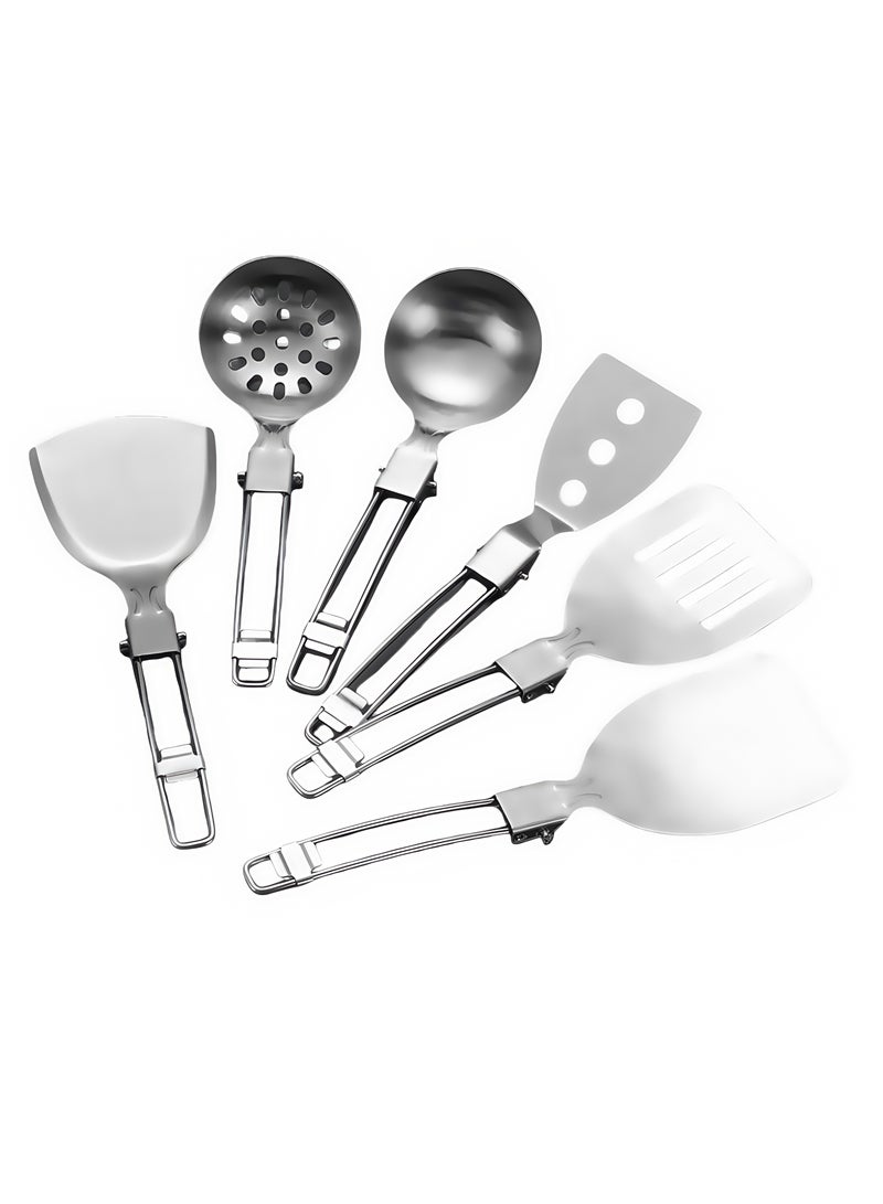MIXDE 6-piece Stainless Steel Kitchenware Set, 304 Stainless Steel Folding Kitchen Cooking Tool Kitchenware Set, Made Of Durable And Easy To Clean Stainless Steel Material, Suitable For Kitchen And Cooking, With Storage Bag  - Image 1