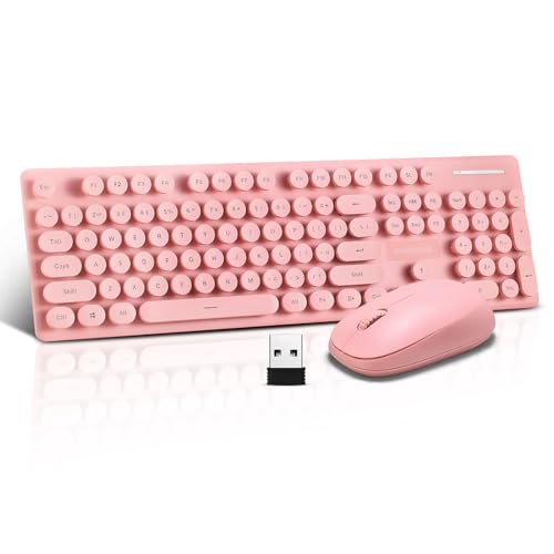 Guiheng Wireless Keyboard and Mouse Combo, Full Size Compact Quiet Wireless Keyboard and Mouse Set 2.4G Ultra-Thin Sleek Design for Windows, Computer, Desktop, PC, Notebook, Laptop,Round Keys Pink - Image 1