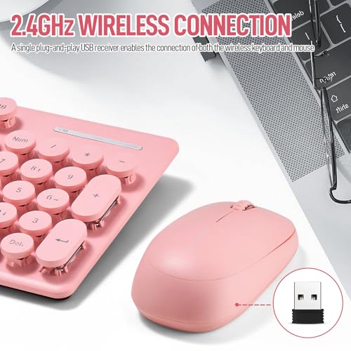 Guiheng Wireless Keyboard and Mouse Combo, Full Size Compact Quiet Wireless Keyboard and Mouse Set 2.4G Ultra-Thin Sleek Design for Windows, Computer, Desktop, PC, Notebook, Laptop,Round Keys Pink - Image 3