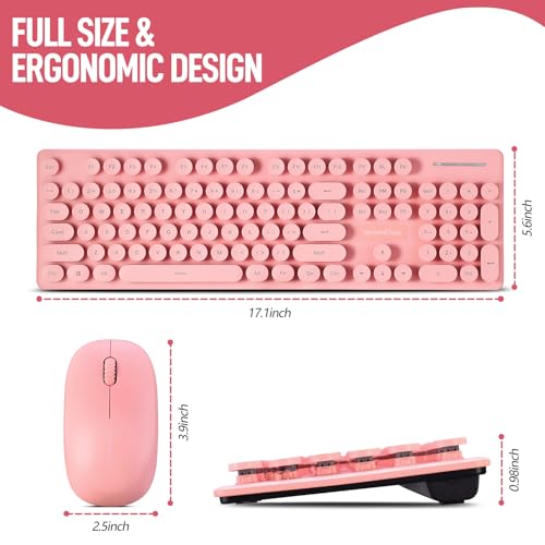 Guiheng Wireless Keyboard and Mouse Combo, Full Size Compact Quiet Wireless Keyboard and Mouse Set 2.4G Ultra-Thin Sleek Design for Windows, Computer, Desktop, PC, Notebook, Laptop,Round Keys Pink - Image 2