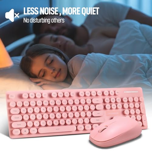 Guiheng Wireless Keyboard and Mouse Combo, Full Size Compact Quiet Wireless Keyboard and Mouse Set 2.4G Ultra-Thin Sleek Design for Windows, Computer, Desktop, PC, Notebook, Laptop,Round Keys Pink - Image 4