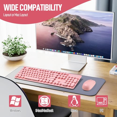 Guiheng Wireless Keyboard and Mouse Combo, Full Size Compact Quiet Wireless Keyboard and Mouse Set 2.4G Ultra-Thin Sleek Design for Windows, Computer, Desktop, PC, Notebook, Laptop,Round Keys Pink - Image 5