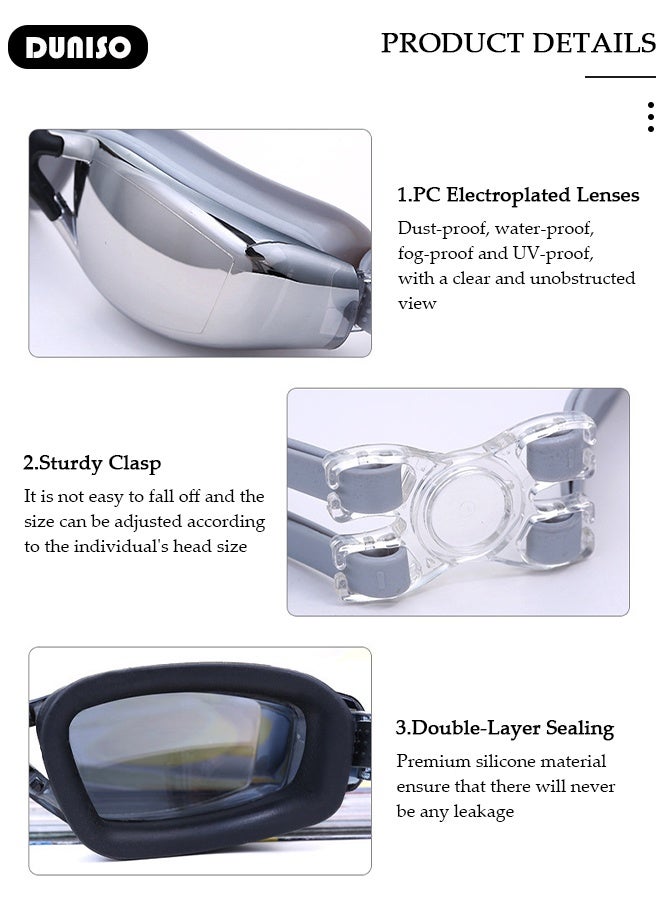 DUNISO Professional Swimming Goggles, Mirrored Swim Goggles No Leaking with UV Protection, A pair of anti-fog goggles with high-definition electroplating, Swim Goggles for Adult  - Image 3