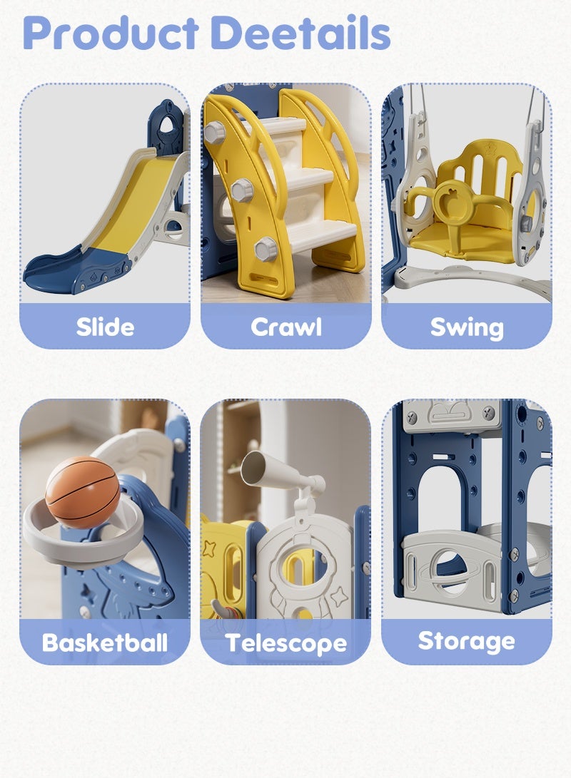 FAMAPY 5-in-1 Kids Slide & Swing Set with Basketball Hoop, Storage Box & Telescope – Indoor/Outdoor Toddler Toy Playground " - Image 5