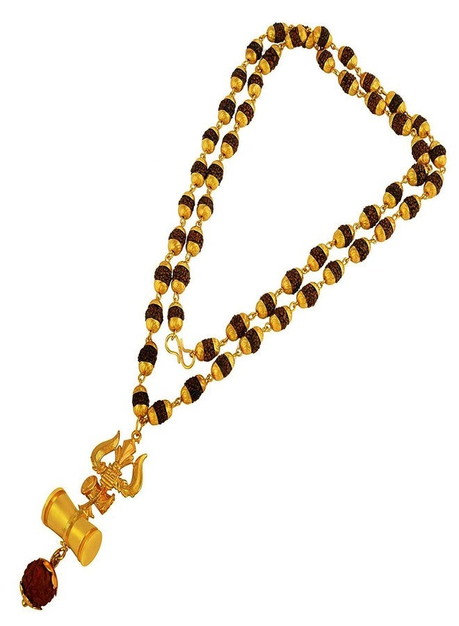 Mahi Lord Shiva Trishul and Damru Religious Pendant with 24 Inch Rudraksh Mala for Men and Women (PS1101708G) - Image 5