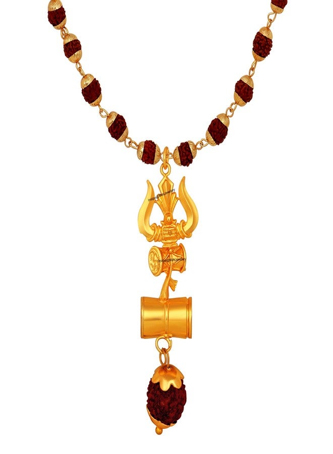 Mahi Lord Shiva Trishul and Damru Religious Pendant with 24 Inch Rudraksh Mala for Men and Women (PS1101708G) - Image 1