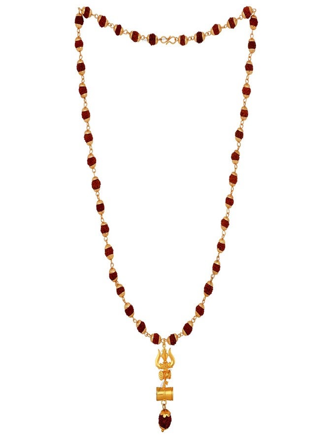 Mahi Lord Shiva Trishul and Damru Religious Pendant with 24 Inch Rudraksh Mala for Men and Women (PS1101708G) - Image 4