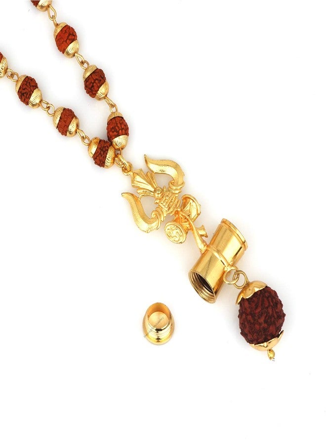 Mahi Lord Shiva Trishul and Damru Religious Pendant with 24 Inch Rudraksh Mala for Men and Women (PS1101708G) - Image 3