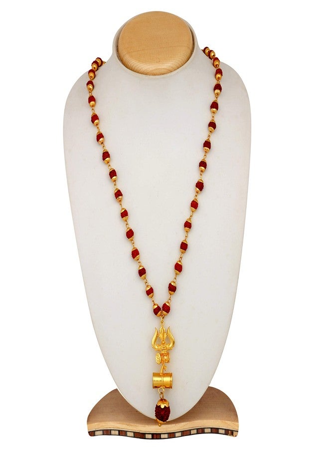 Mahi Lord Shiva Trishul and Damru Religious Pendant with 24 Inch Rudraksh Mala for Men and Women (PS1101708G) - Image 2