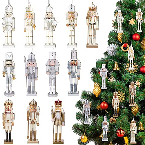 Woanger 48 Pcs Christmas Nutcracker Ornaments Xmas King and Soldier Gold and Silver Glittered Hanging Christmas Ornaments Mini Wooden for Xmas Tree Ornament SetSilver Gold Nutcracker Style - Image 1