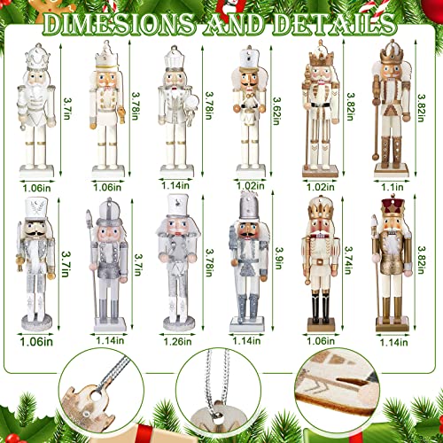 Woanger 48 Pcs Christmas Nutcracker Ornaments Xmas King and Soldier Gold and Silver Glittered Hanging Christmas Ornaments Mini Wooden for Xmas Tree Ornament SetSilver Gold Nutcracker Style - Image 3