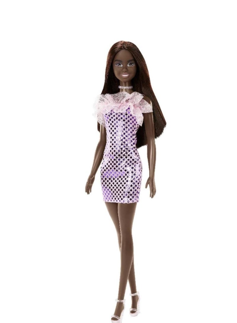 Barbie Doll, Kids Toys, Dark Brown Hair, Pink Metallic Dress - Image 3