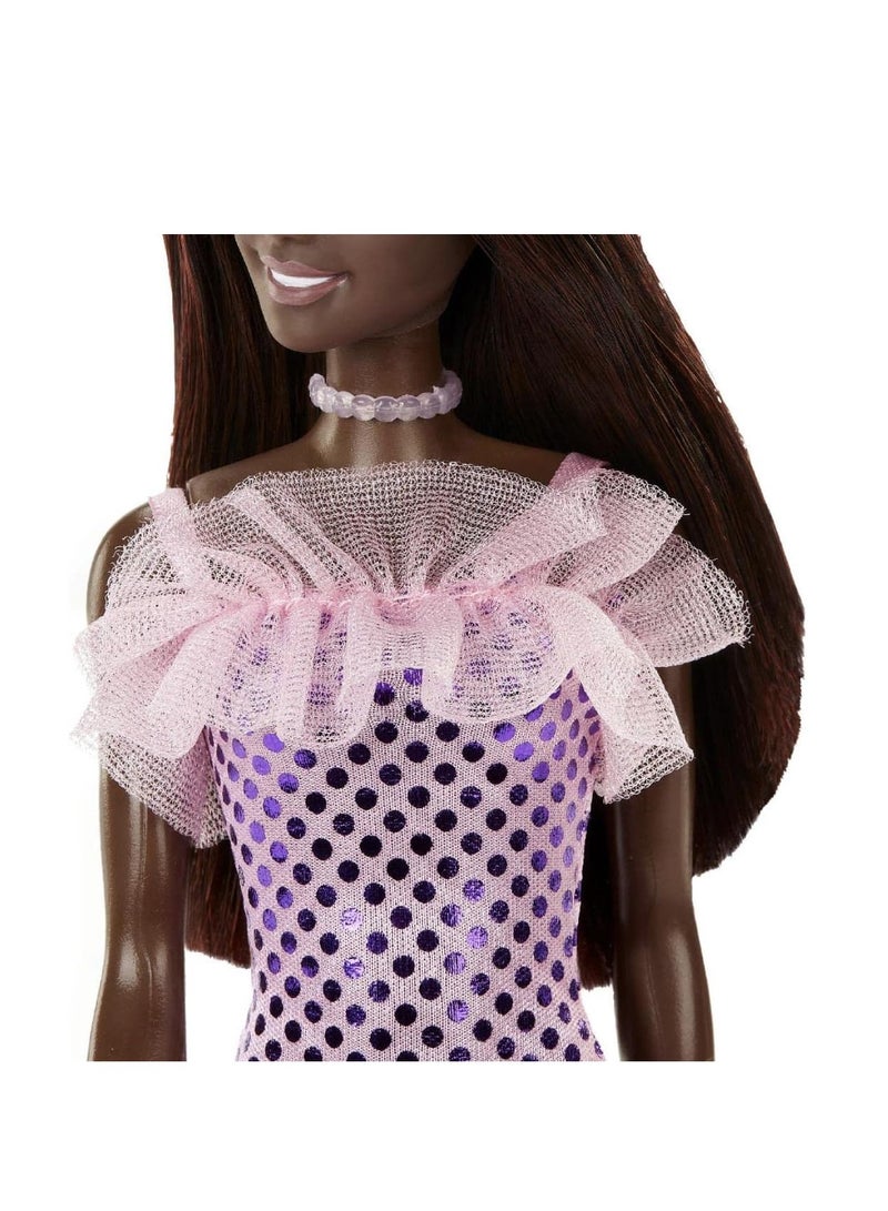 Barbie Doll, Kids Toys, Dark Brown Hair, Pink Metallic Dress - Image 5