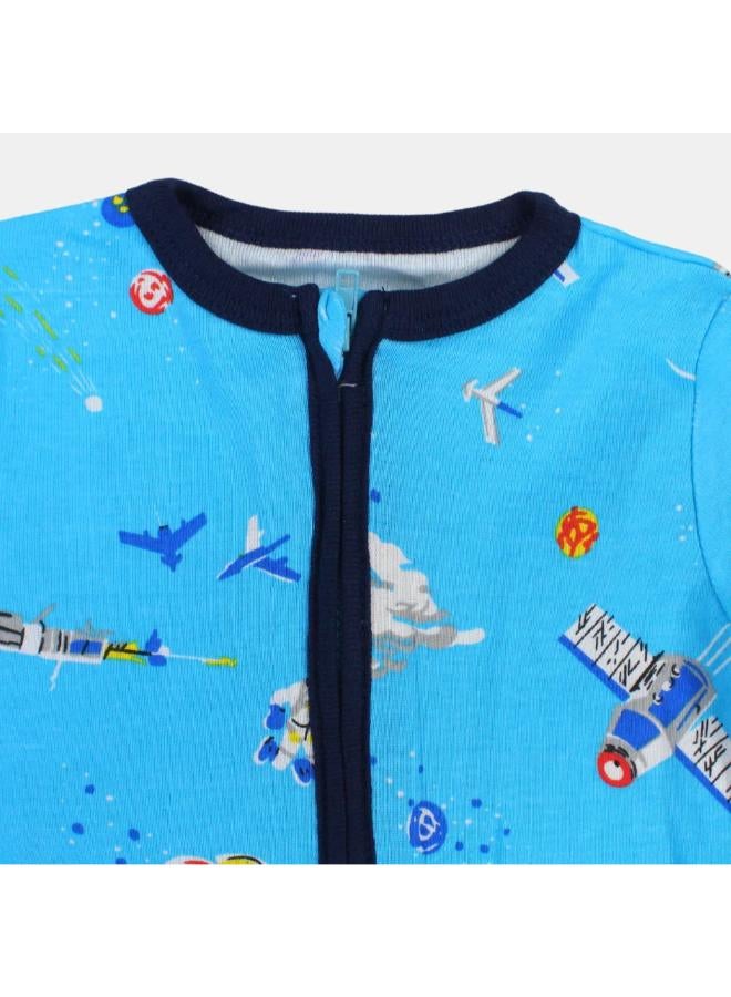 carter's Baby Boys Cotton Romper – Turquoise with Space Print and Zipper Detail - Image 3