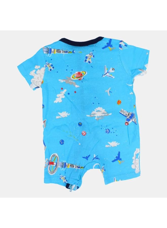 carter's Baby Boys Cotton Romper – Turquoise with Space Print and Zipper Detail - Image 2