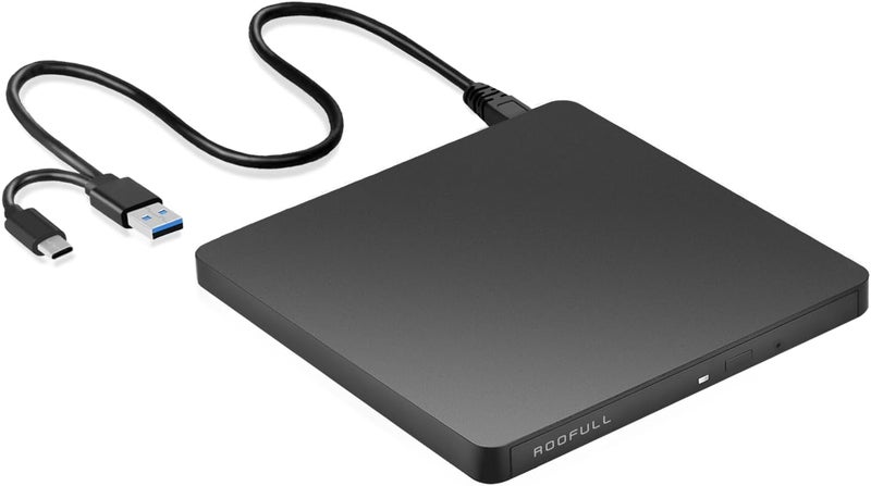 ROOFULL External CD/DVD Drive USB 3.0 & USB-C, Ultra-Slim 0.5" High-Speed CD DVD Player Burner Reader Writer for Laptop, Windows 11/10, Mac MacBook, Linux OS - Image 1