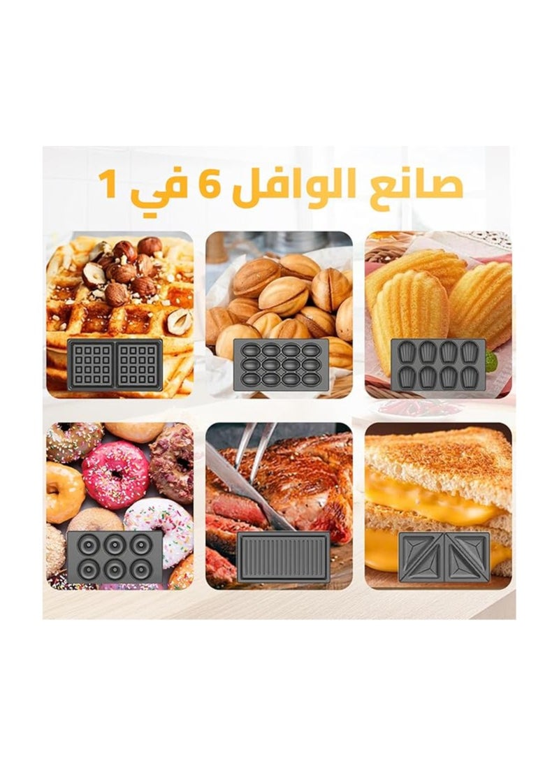 DSP - DSP Sandwich maker & triangles, stripes, waffles, nuts, donuts, shells MAker 6 * 1 with thermostat 800W KC1238 Black*Silver - Image 1