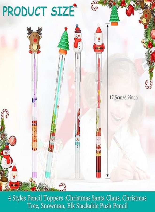 Creatives Christmas Pencils Multi Point Stackable Push Pencil with Christmas Santa Claus, Christmas Tree, Snowman, Elk for Kids Classroom Rewards, Christmas Favors Prize (Set of 4 Pcs) - Image 4