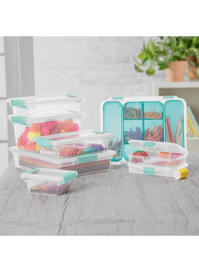 ستيريليت صندوق بمشبك متوسط الحجم، صندوق تخزين صغير قابل للتكديس مع غطاء إغلاق، حاوية بلاستيكية لتنظيم الأعمال اليدوية المكتبية، قاعدة شفافة وغطاء، 8 عبوات - Image 4