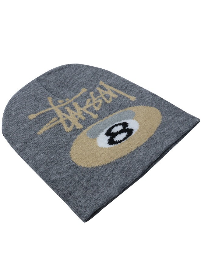 8-Ball Graphic Knit Beanie - Heather Gray Streetwear Slouch Beanie for Men & Women