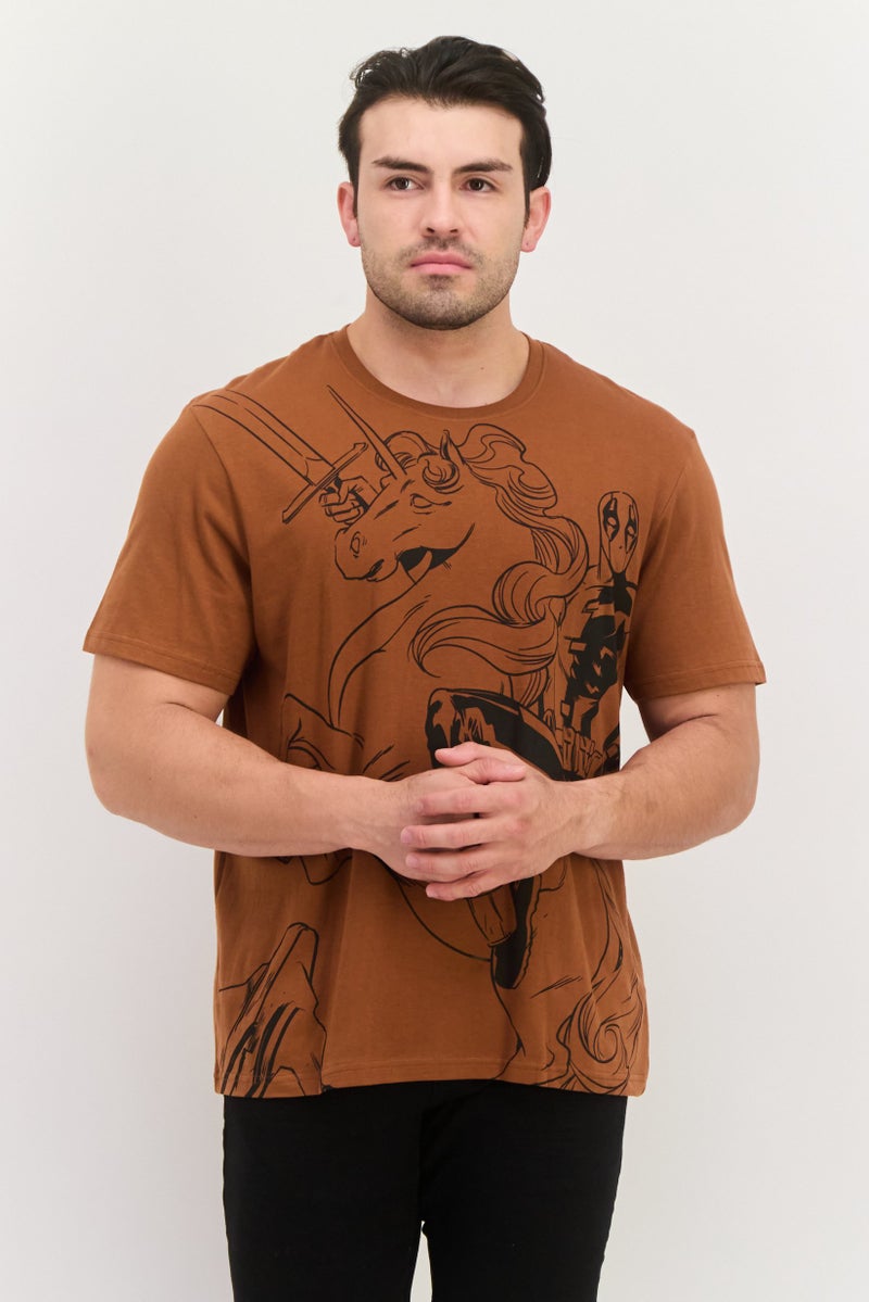 MARVEL Men Crew Neck Short Sleeves Graphic Printed T-Shirt, Brown - Image 1