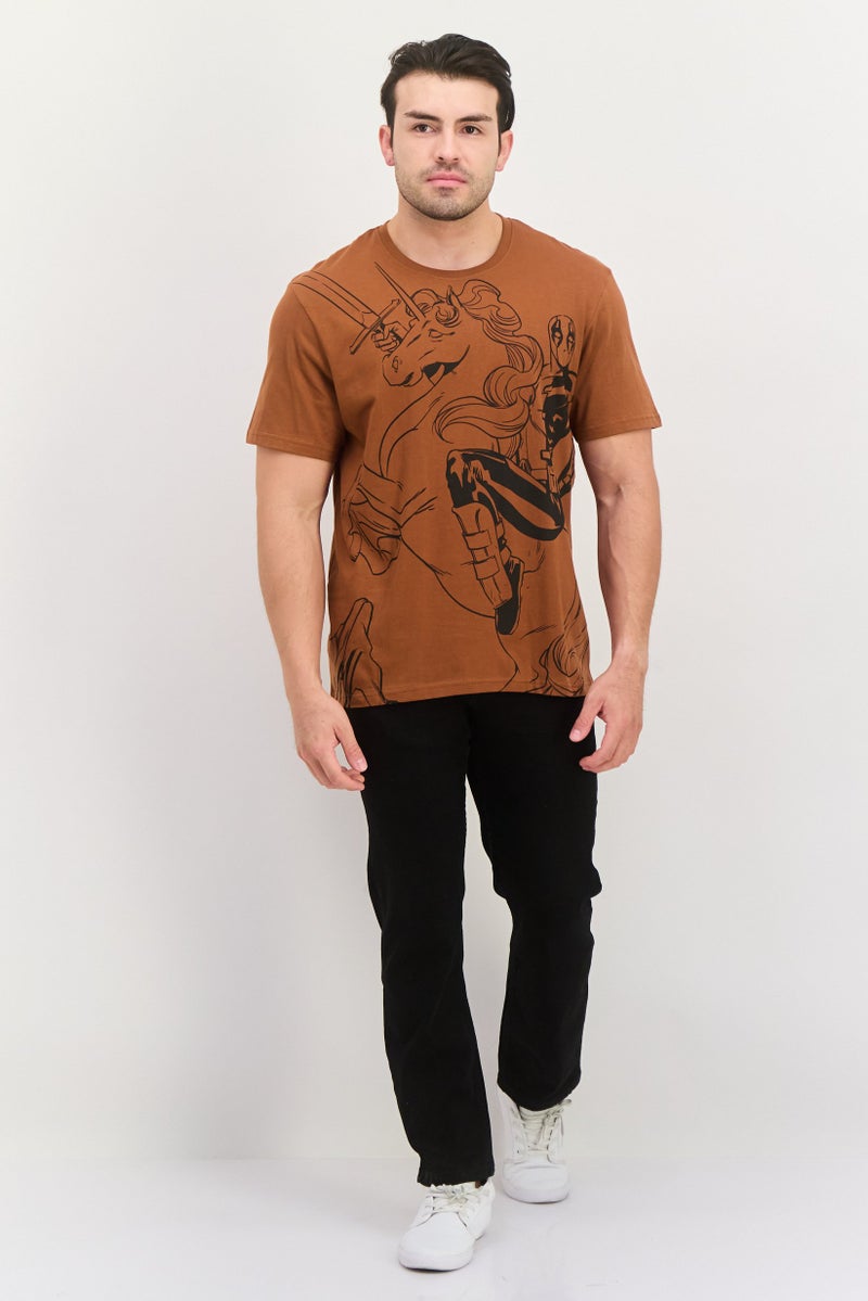 MARVEL Men Crew Neck Short Sleeves Graphic Printed T-Shirt, Brown - Image 4
