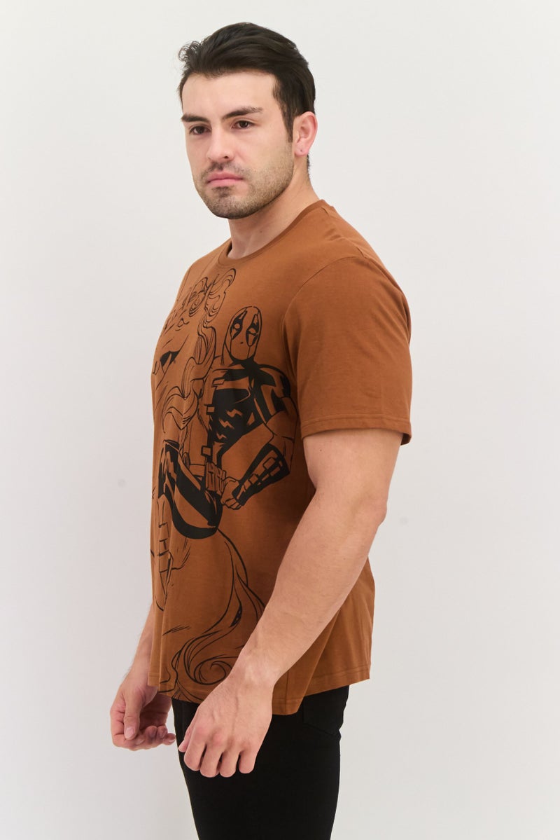 MARVEL Men Crew Neck Short Sleeves Graphic Printed T-Shirt, Brown - Image 2