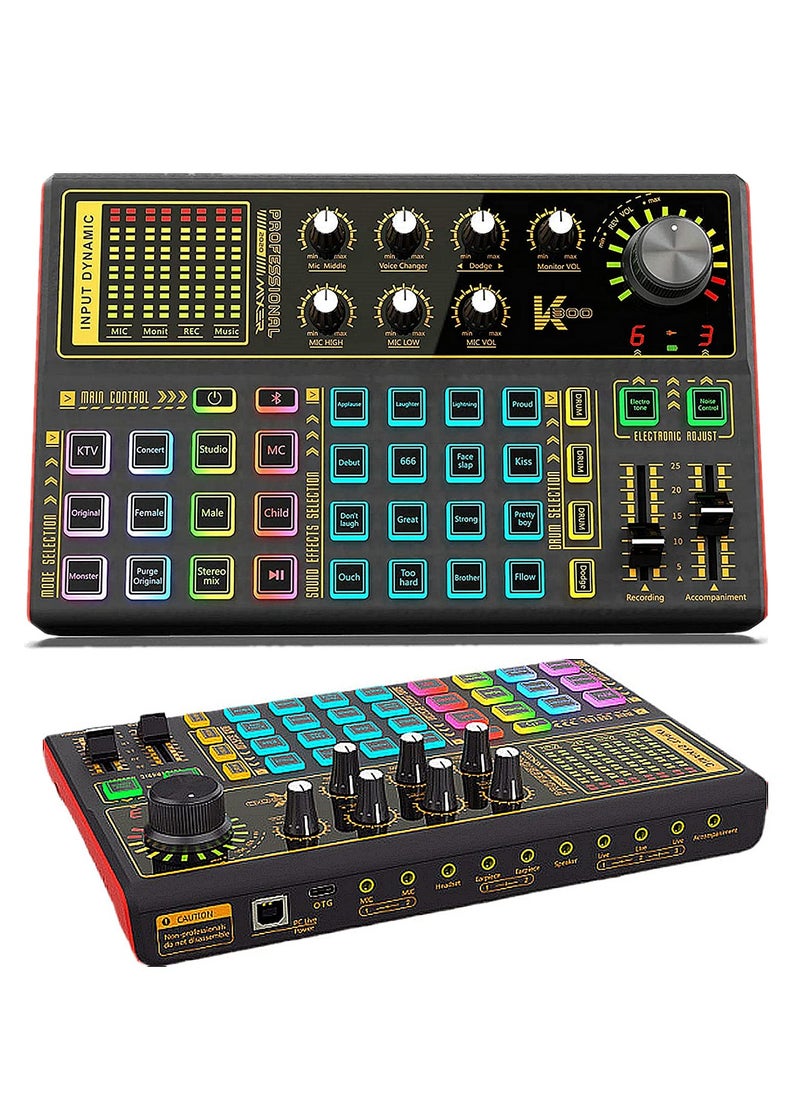 Sunbmebge - Professional Audio Mixer K300 Live Sound Card And Audio Interface Sound Card With A Wide Range Of Dj Mixing Effects Vocoder And Led Lights Ideal For Streaming/Podcasting/Gaming/Recording/Youtube/Pc - Image 1