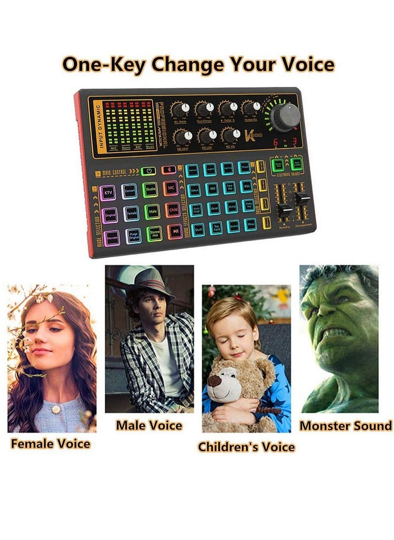 Sunbmebge - Professional Audio Mixer K300 Live Sound Card And Audio Interface Sound Card With A Wide Range Of Dj Mixing Effects Vocoder And Led Lights Ideal For Streaming/Podcasting/Gaming/Recording/Youtube/Pc - Image 1