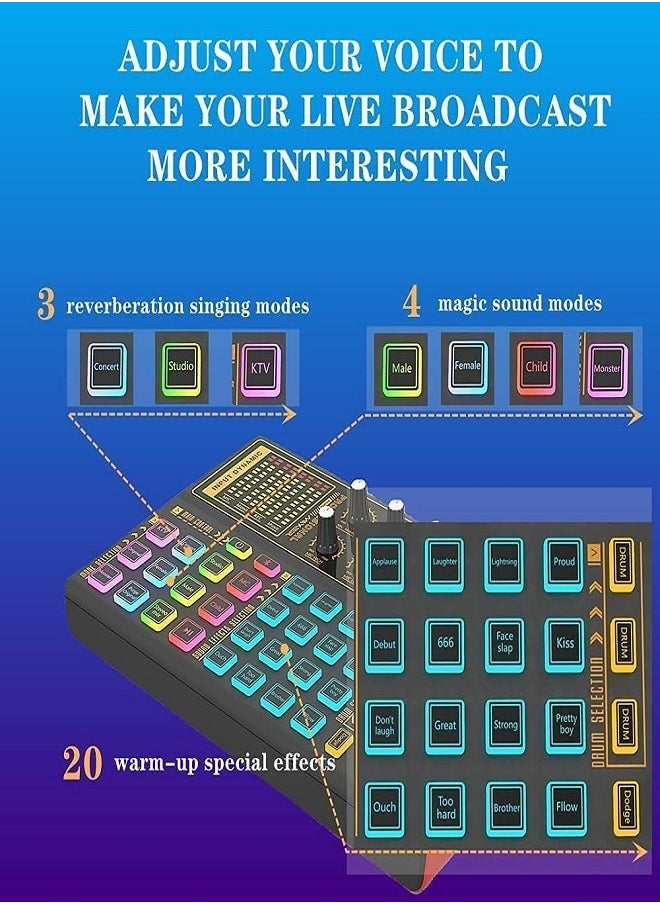 Sunbmebge - Professional Audio Mixer K300 Live Sound Card And Audio Interface Sound Card With A Wide Range Of Dj Mixing Effects Vocoder And Led Lights Ideal For Streaming/Podcasting/Gaming/Recording/Youtube/Pc - Image 1