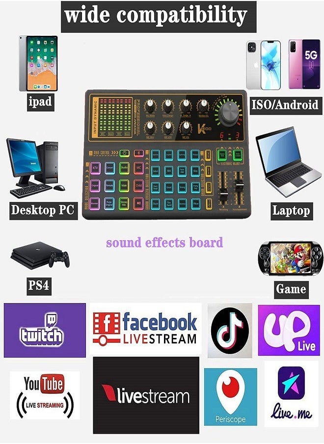 Sunbmebge - Professional Audio Mixer K300 Live Sound Card And Audio Interface Sound Card With A Wide Range Of Dj Mixing Effects Vocoder And Led Lights Ideal For Streaming/Podcasting/Gaming/Recording/Youtube/Pc - Image 1