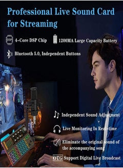 Sunbmebge Professional Audio Mixer K300 Live Sound Card And Audio Interface Sound Card With A Wide Range Of Dj Mixing Effects Vocoder And Led Lights Ideal For Streaming/Podcasting/Gaming/Recording/Youtube/Pc  - Image 3