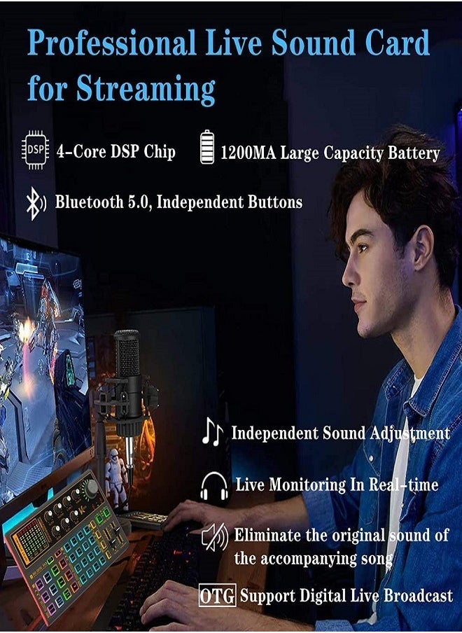 Sunbmebge - Professional Audio Mixer K300 Live Sound Card And Audio Interface Sound Card With A Wide Range Of Dj Mixing Effects Vocoder And Led Lights Ideal For Streaming/Podcasting/Gaming/Recording/Youtube/Pc - Image 1