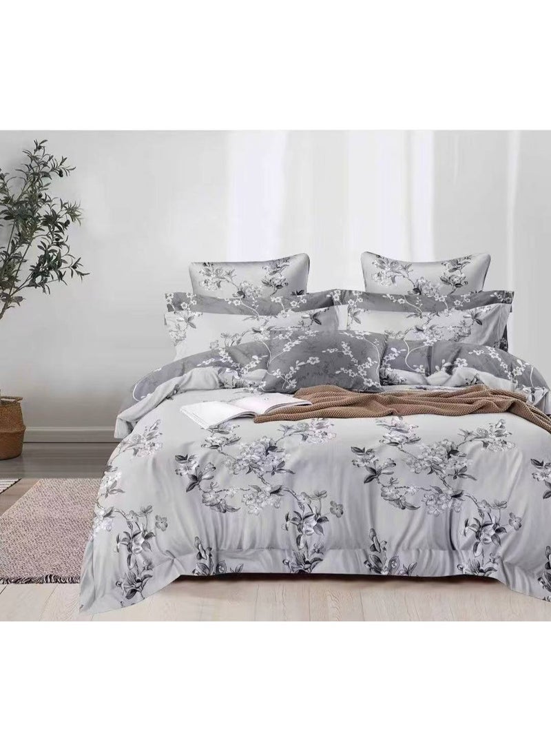 طقم مفروشات فاخر بحجم كينج مكون من 6 قطع - تصميم بسيط، غطاء لحاف 220×240 سم مع شرشف مطاطي و4 أغطية وسائد