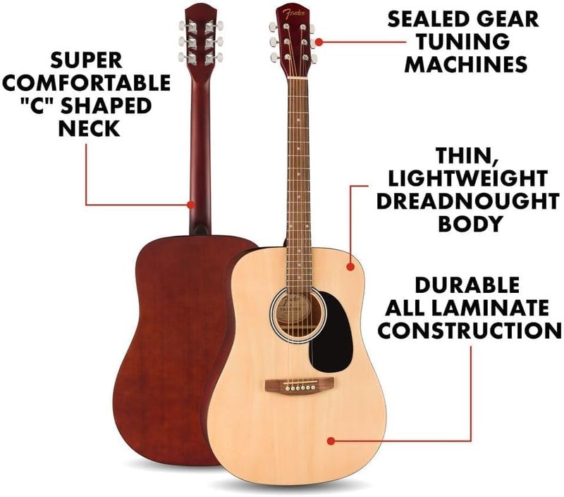 FENDER Fender Alternative Series Dreadnought Acoustic Guitar Kit Beginner Guitar Kit with 2Year Warranty Includes Padded Gig Bag Guitar Stand Guitar Strap and More Natural  - Image 4