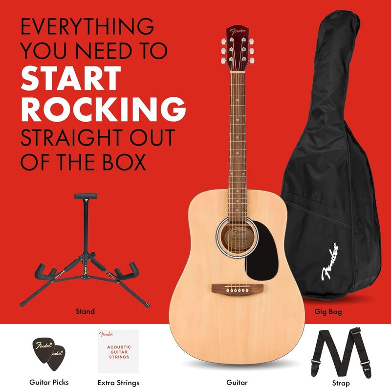 FENDER Fender Alternative Series Dreadnought Acoustic Guitar Kit Beginner Guitar Kit with 2Year Warranty Includes Padded Gig Bag Guitar Stand Guitar Strap and More Natural  - Image 2