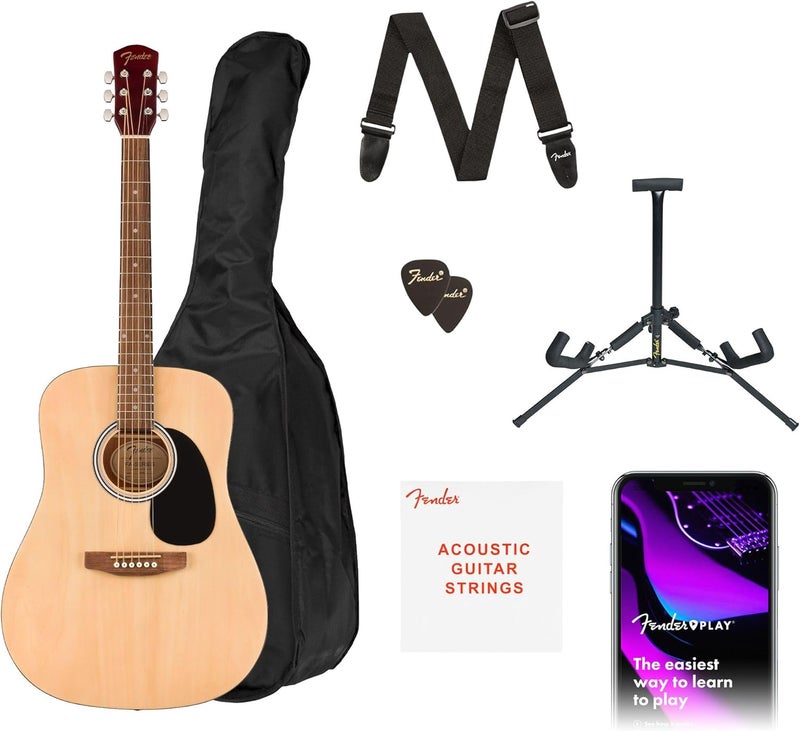FENDER Fender Alternative Series Dreadnought Acoustic Guitar Kit Beginner Guitar Kit with 2Year Warranty Includes Padded Gig Bag Guitar Stand Guitar Strap and More Natural  - Image 1