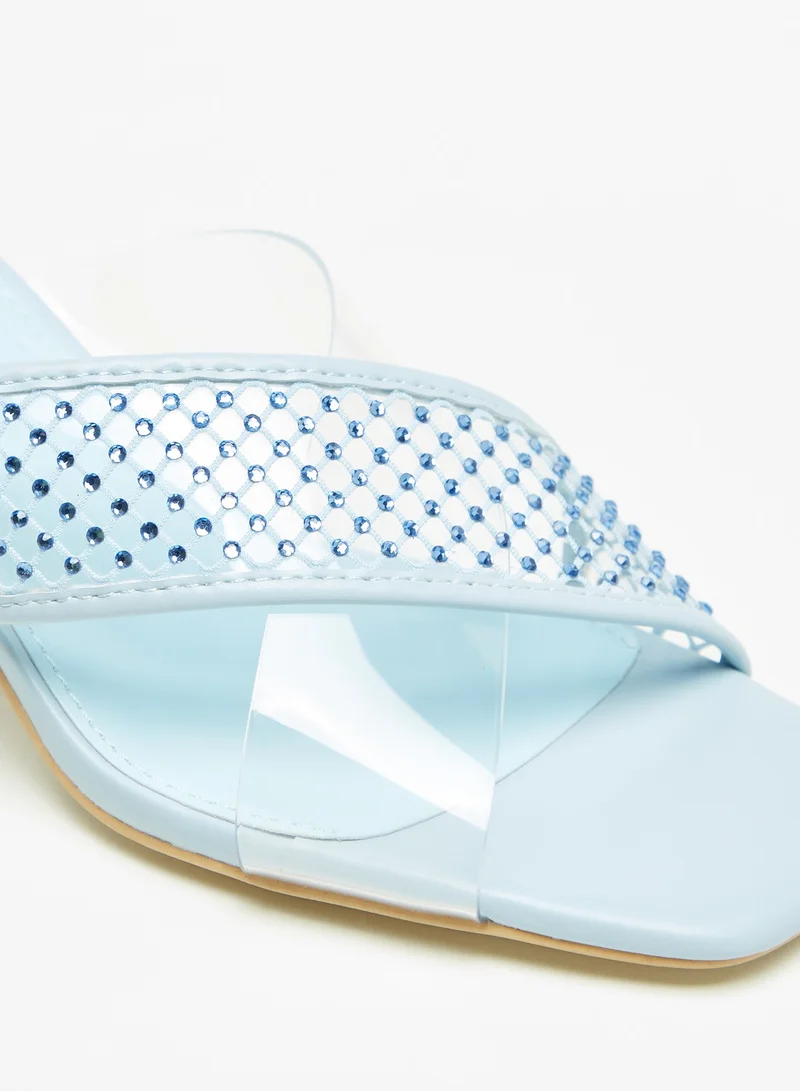 فلورا بيلا من شو إكسبرس Womens Embellished Slip On Cross Strap Sandals with Kitten Heels Ramadan Collection