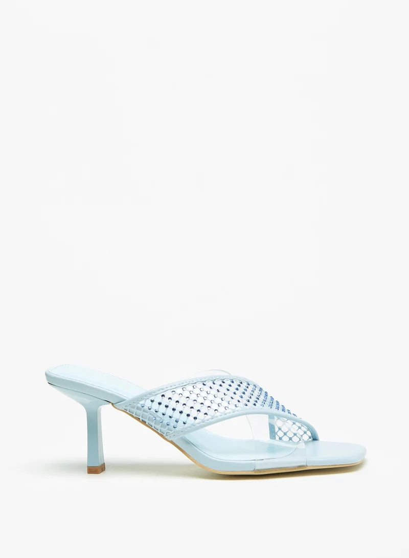 فلورا بيلا من شو إكسبرس Womens Embellished Slip On Cross Strap Sandals with Kitten Heels Ramadan Collection