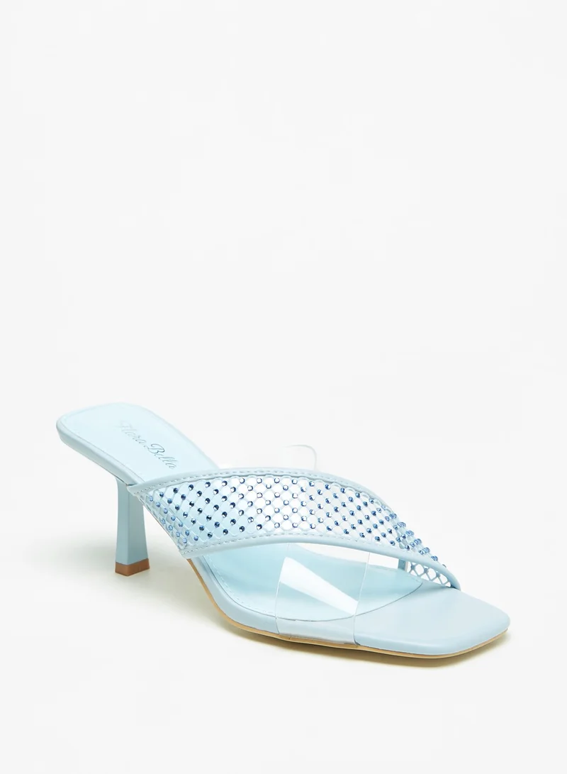 فلورا بيلا من شو إكسبرس Womens Embellished Slip On Cross Strap Sandals with Kitten Heels Ramadan Collection