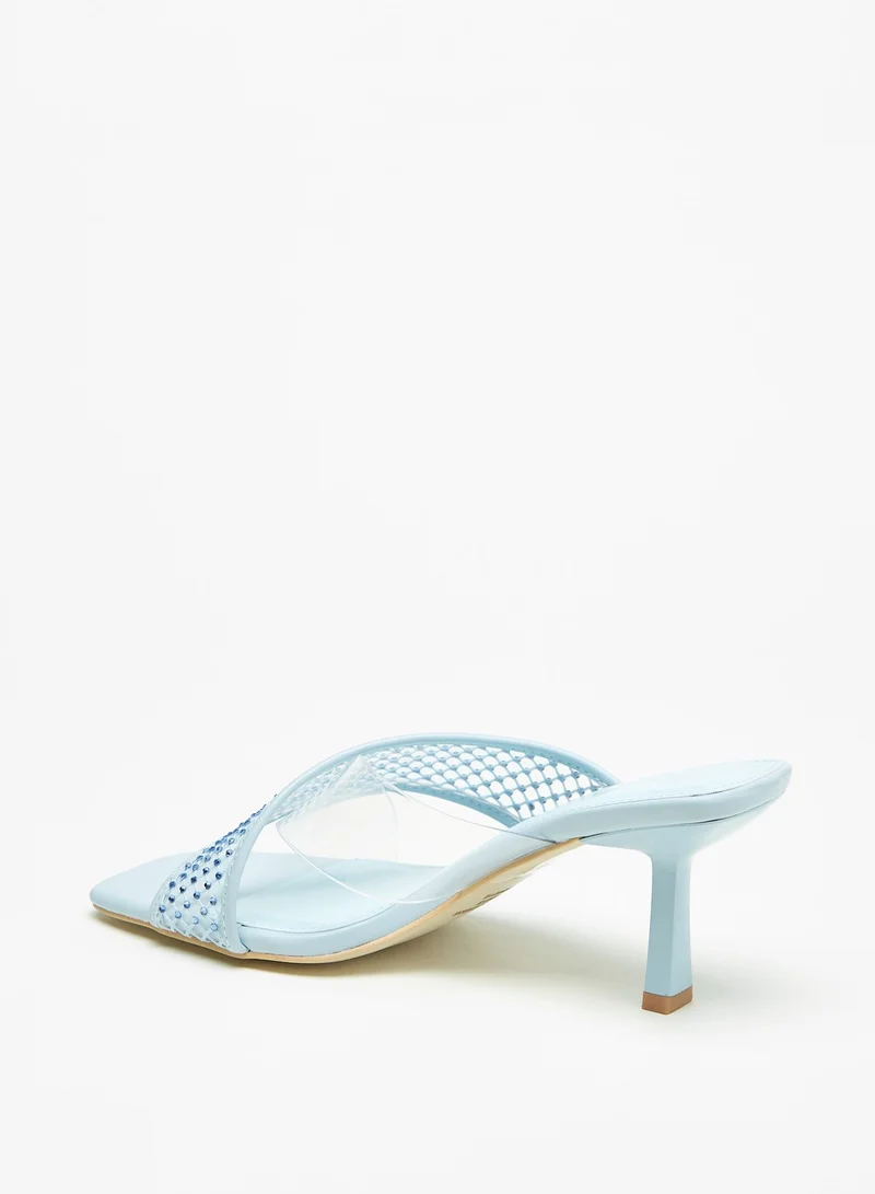 فلورا بيلا من شو إكسبرس Womens Embellished Slip On Cross Strap Sandals with Kitten Heels Ramadan Collection