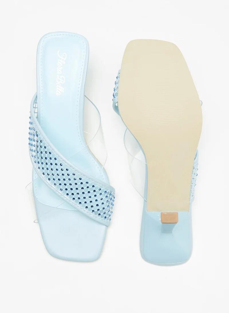 فلورا بيلا من شو إكسبرس Womens Embellished Slip On Cross Strap Sandals with Kitten Heels Ramadan Collection