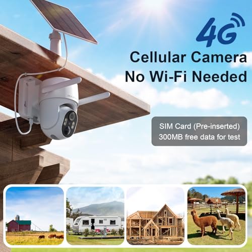 HOSAFE.COM 4G LTE Cellular Security Camera No Internet Needed, Solar No wifi Security Camera Outdoor Wireless With SIM Card Jobsite, 2K Color Night Version, 360 Live View, Motion Detection, 2-Way Audio, 2 Packs - Image 2