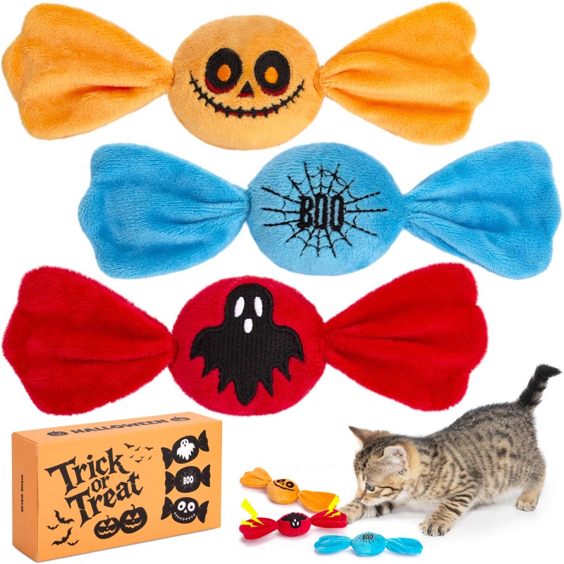 Retro Shaw Cat Toys,Kitty Bundle Candy Catnip Toys with Crinkle Sound Inside,3PCS Sweet Treats Cat Toy, Trick or Treat for Kitten Toys,Interactive Indoor Kitty Kicker for All Breeds - Image 1