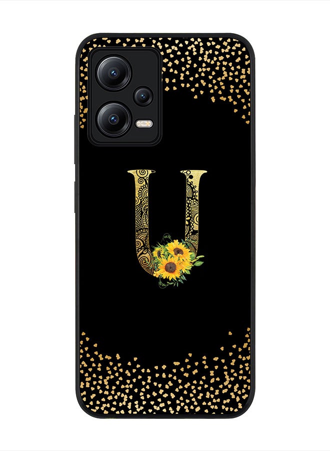 Stylizedd Cover for Poco X5 /Redmi Note 12 5G, Rugged Black Slim fit Phone Cases -  - Custom Monogram Initial Letter Mandala Floral Pattern Alphabet-U (Black) - Image 1
