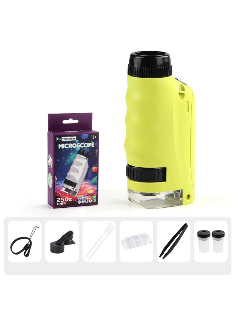 Generic New Mini Microscope Primary And Secondary School Science Experiment Teaching Aids Set Children'S Educational Portable Microscope (Yellow single-handed microscope + small mobile phone holder)  - Image 1