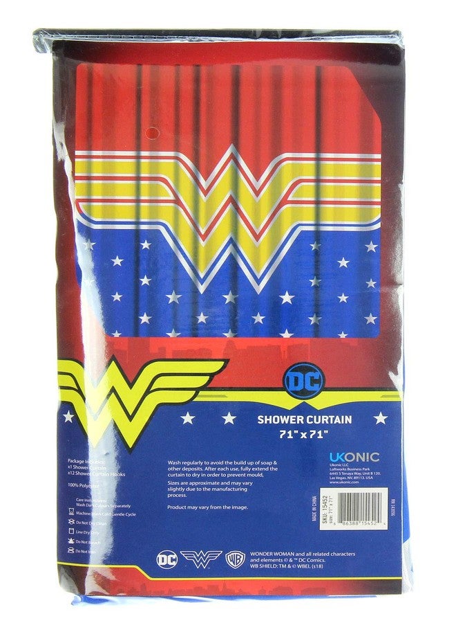 Robe Factory DC Comics Wonder Woman Fabric Shower Curtain With Hooks | Soft Polyester Bathroom Curtain Accessory For Home Washroom, Waterproof Bath Decor | 71 x 71 Inches - Image 3