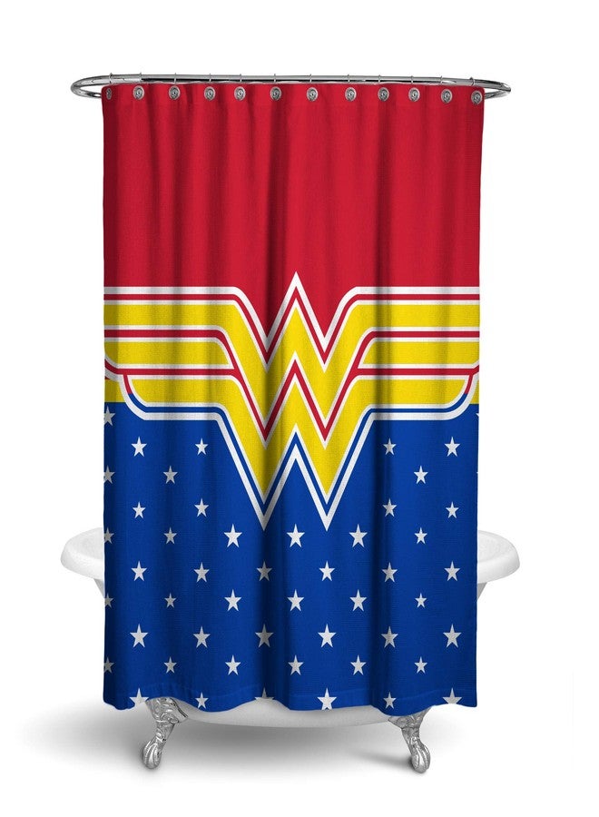 Robe Factory DC Comics Wonder Woman Fabric Shower Curtain With Hooks | Soft Polyester Bathroom Curtain Accessory For Home Washroom, Waterproof Bath Decor | 71 x 71 Inches - Image 1