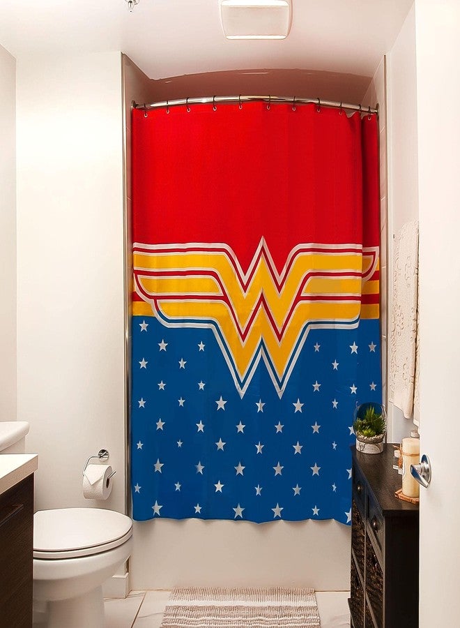 Robe Factory DC Comics Wonder Woman Fabric Shower Curtain With Hooks | Soft Polyester Bathroom Curtain Accessory For Home Washroom, Waterproof Bath Decor | 71 x 71 Inches - Image 2